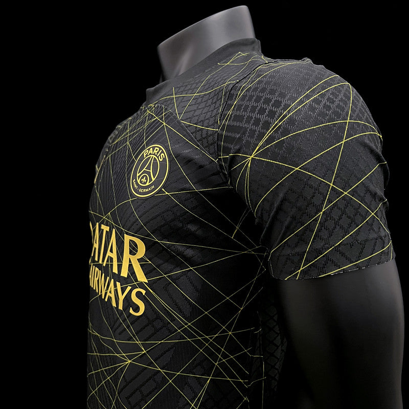Camisa PSG Away 22/23 Jogador Preta Rabiscada