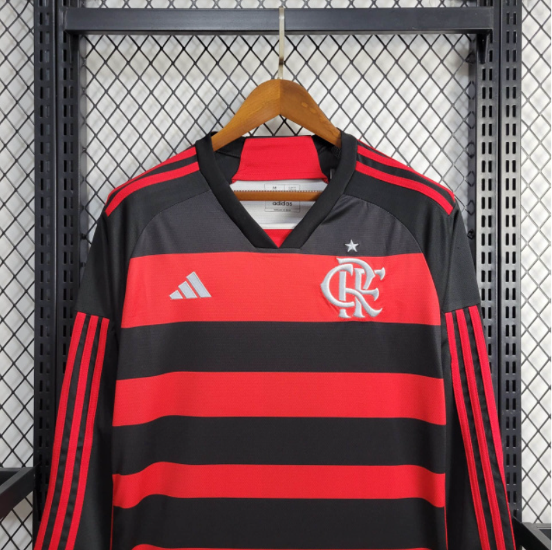Camisa Flamengo Home Manga Longa 24/25 Torcedor Preta e Vermelha