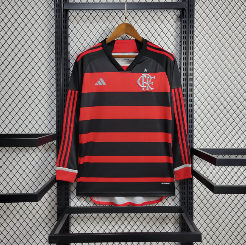 Camisa Flamengo Home Manga Longa 24/25 Torcedor Preta e Vermelha