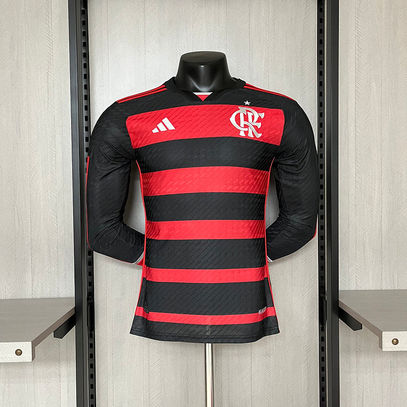 Camisa Flamengo Home Manga Longa 24/25 Jogador Preta e Vermalha