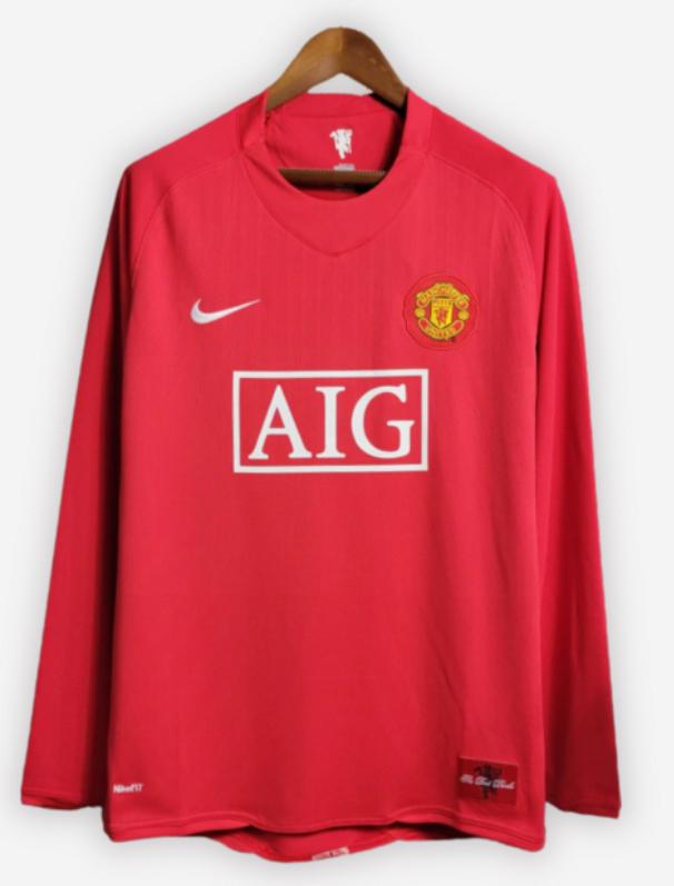 Camisa Manchester United Home 2007/2008 Retrô Manga Longa Vermalha