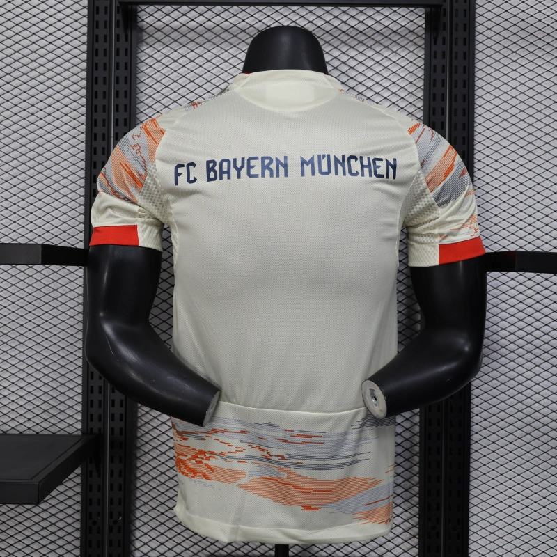 Camisa Bayern de Munique Away 25/26 Jogador Branca e Laranja