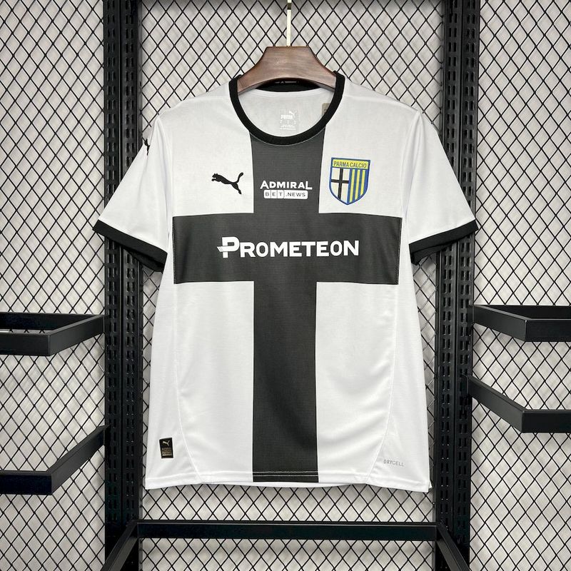 Camisa Parma Home 24/25 Torcedor Bramca e Preta