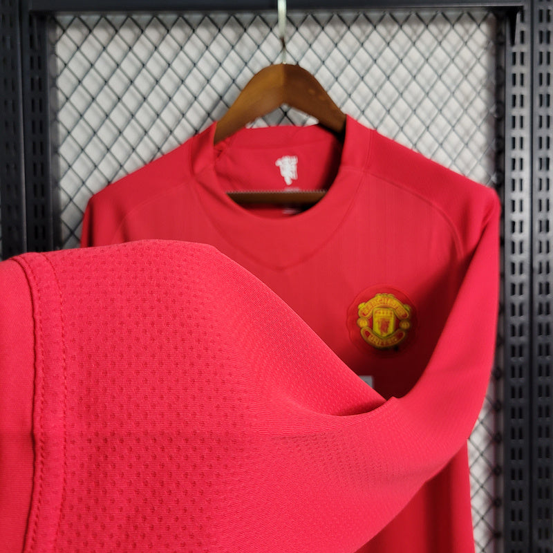 Camisa Manchester United Home 2007/2008 Retrô Manga Longa Vermalha